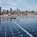 Bullitt Center solar panels and Seattle city skyline