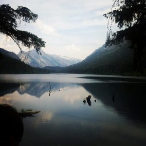 Dusky mountain lake reflection