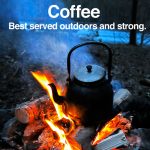 Coffee best served outdoors and strong graphic
