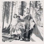 Vintage photograph of camping family