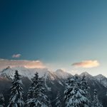 Mountain peaks in the wintertime