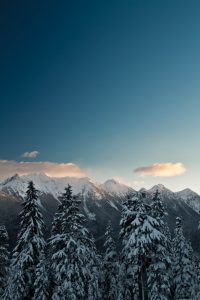 Mountain peaks in the wintertime